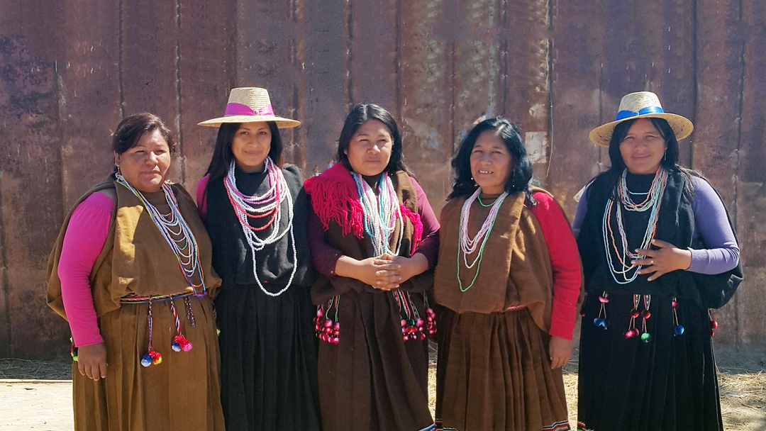 Vier Aymara-Handwerkerinnen. Sie gehören der Vereinigung "Flor del Tamarugal" an ・Andes Alpaca