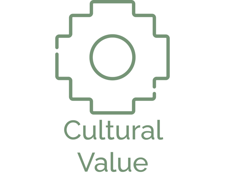 Das grüne Logo zeigt das Kreuz der Andenvölker. Darunter steht "kultureller Wert".