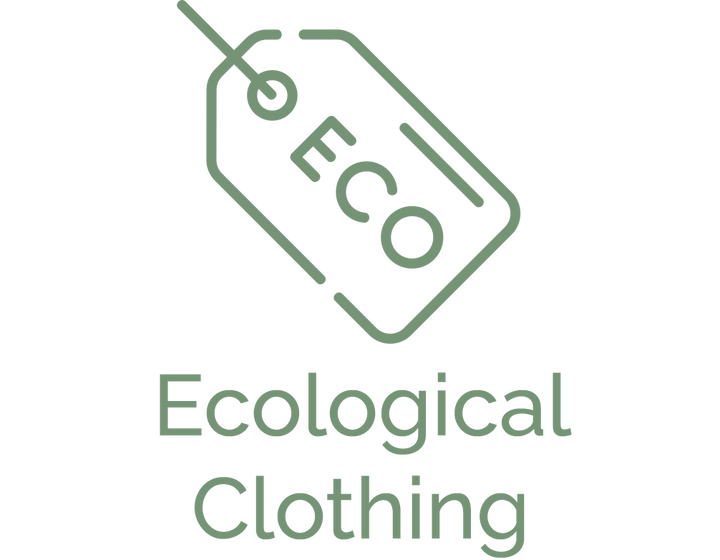 Das grüne Logo zeigt ein Etikett mit der Aufschrift ECO. Darunter steht "Ökologische Kleidung".