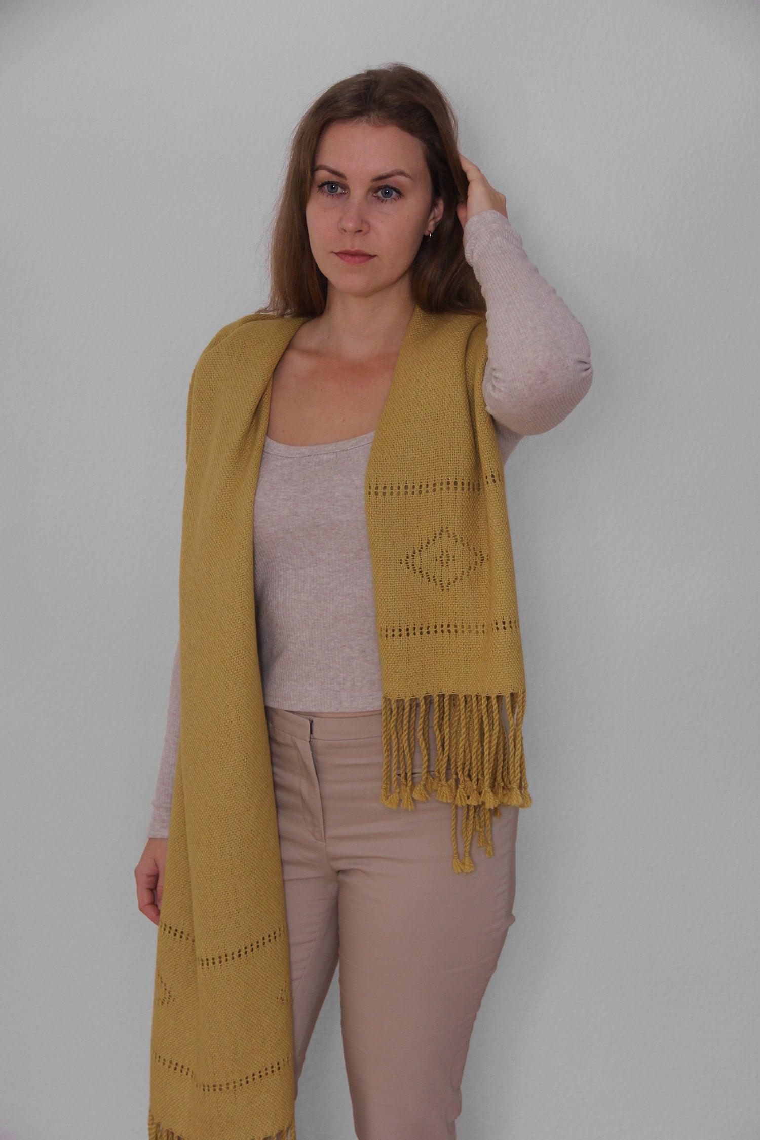 Yellow Alpaca Shawl Andes Alpaca Sustainable Handmade